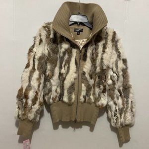 Black Rivet Authentic Rabbit Fur Bomber Jacket
